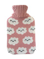 Knit Hot Water Bottle Cover Pink Clouds