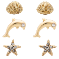 Glam Gold Shell + Dolphin +Starfish Earrings