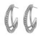Euro Silver 3 Crystal Strip Hoop Earrings