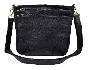 Zoes Leather Ebony Rose Crossbody Bag - Black