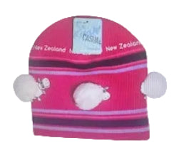 Parrs On Portage Beanie Chid Sheep with Pom Poms Pink