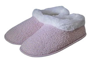Women Slippers Pink w White Fur Large 11-12 Full Back