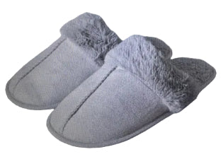 Womens Slippers Grey w Grey Fur Large 11-12 Slip on
