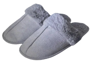 Womens Slippers Grey w Grey Fur Small 7-8 Slip On