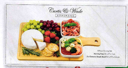 Curtis & Wade Serving Board with 2 Dip Bowls