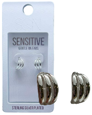 SQN 3 Ring Hoop Earrings Silver