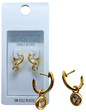 SQN Solitaire CZ Hoop Gold Earrings