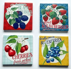 Vintage Berries Coasters Ceramic Set 4