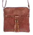 Lara Zip front with Tassles Tan Handbag