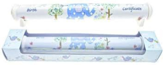 Blue Elephant Birth Certificate Holder