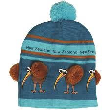 Parrs On Portage Beanie Child Kiwi with Pom Poms Blue