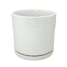 White Ceramic Pot Weave & Plate 20cm