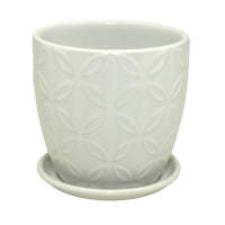 White Ceramic Pot & Plate 15cm