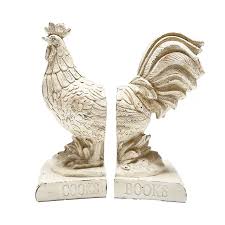 Country Rooster Bookends French White set 2