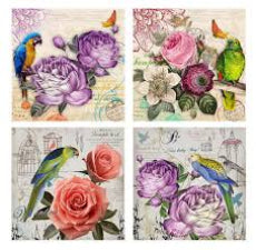 Coaster Flower & Parrot set 4