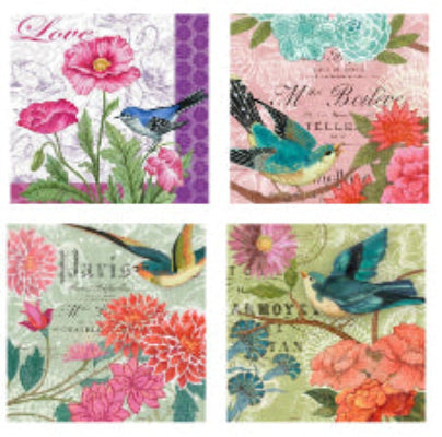 Coasters Floral & Bird Set 4pc