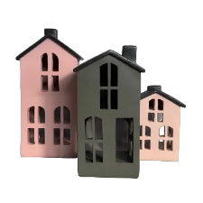 Tea Light Houses 3 Pink/Grey