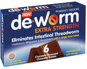 De-Worm Extra Strength 500mg Choc Chew 6s