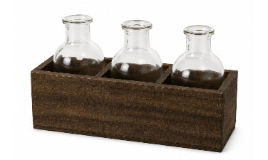 3 Bottles in Wood Rack