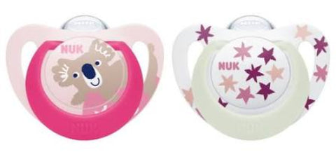 Nuk Star Day & Night Silicone Soother 0-6mth 2pk
