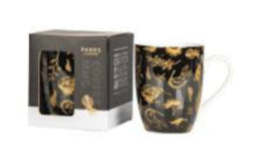 Parrs Coffee Mug Black & Gold Birds