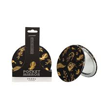 Parrs Pocket Mirror Birds Black Gold