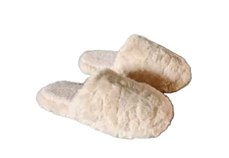 Womens Slippers Beige Fluffy Slip On Large 11-12