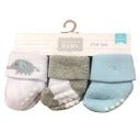 Non Skid Baby Socks (3) 0-6m Elephants (Grey & Pastel Green)
