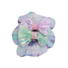 Twinkle & Twirl Sequin Bow Slides Pink/Green 2pc